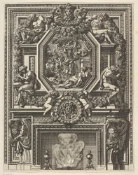 "Grandes Cheminée":n savupiippu, jossa on Bacchanal vaipan päällä. 1644-66.