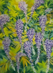 Wisterian kukat ja lehdet 1, 2023 (pastelli paperille)