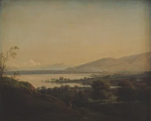 Näkymä Leman-järven yli kohti Mont Blancia ja Geneveä