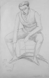 Wyndham Lewis (1884-1957) Catin kanssa, n. 1920 (kynä paperilla)