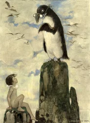 Ja siellä hän näki viimeisen metsälintuista, Charles Kingsleyn pubista The Water Babies. 1916 (väri litho)