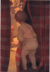 Hän hiipi alakertaan kurkistamaan saliin (väri litho)