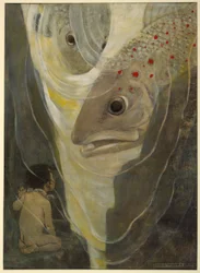 Oi, älä satuta minua! huudahti Tom. Haluan vain katsoa sinua; olet niin komea Charles Kingsleyn The Water Babies -pubista. 1916 (väri litho)