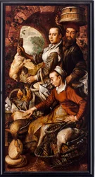 Siipikarjaa ja munia myyvät torikauppiaat - Joachim Beuckelaerin (1533-1574) maalaus 1564 Koko 203x103 cm Genes, Musei di Strada Nuova