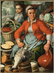 Farmwoman on the market (maalaus tammipuulle)