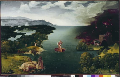 Maisema, jossa Kharon ylittää Styksin, noin 1515-1524