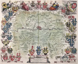 Frankfurtin ja ympäröivän alueen kartta, "Nova Hanc Territori Francofurtensis Tabulum", 1649