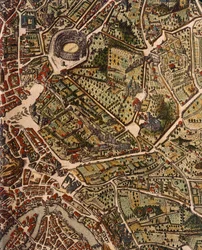 Rooman kartta, kirjoittanut Joan Blaeu (1596-1673), tulostaa Theatrum Civitatum et Admirandorum Italiae, ad Aevi Vetis et Present Temporis Faciem Expressum, Italia