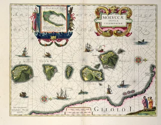 Kartta, joka näyttää Molukkisaaret Halmaheran edustalla, 1640
