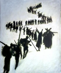 Sotilaat lumessa n. 1999 (akryyli paneelille)