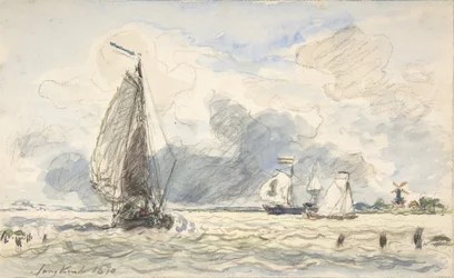 Hollantilaiset kalastusveneet, Verso: Veneiden luonnokset, 1870.