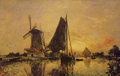 Hollannissa, Veneitä lähellä tuulimyllyä, 1868