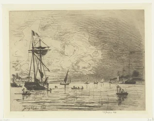 Honfleurin sataman uloskäynti Sortie du port de Honfleur (otsikko esineessä)