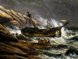 Haaksirikko Norjan rannikolla, kirjoittanut Johan Christian Clausen Dahl (1788-1857), yksityiskohta, Norja
