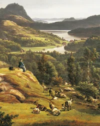Näkymä Lyseklosterista Bergenin lähellä, Norja, 1800-luku, yksityiskohdat
