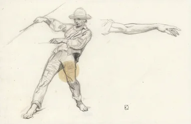 Study of a standing man and an arm