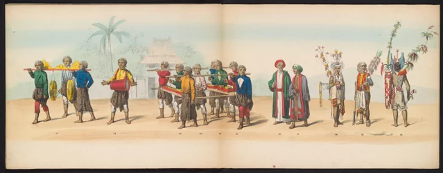 Delftin opiskelijoiden naamiaiset, 1857 (levy 7) Delftin opiskelijakunnan jäsenten pitämä pukukulkue 5. toukokuuta 1857, ja se kuvaa Djokjokartan sulttaanin Garebeg-kulkuetta ja Hollannin tyypillisimpiä tyyppejä.