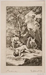 Kuvitus Salomon Gessnerin teokseen "Abelin kuolema", 1764