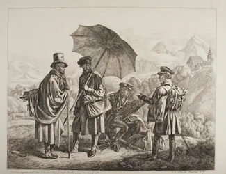 Ernst Welker, Johann Christoph Erhard sekä veljekset Heinrich ja Friedrich Philipp Reinhold maalauksellisella matkalla Salzburgista Berchtesgadeniin elokuussa 1818