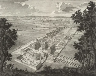 Perspektivische Vogelschau von der Menagerie auf Schloss Weißenstein kaupungissa Pommersfelden