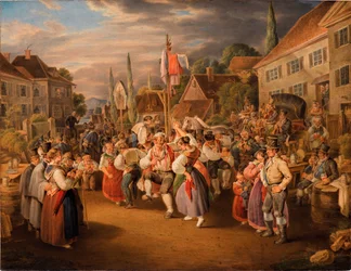 Sadonkorjuujuhla kukkotanssilla, 1839.