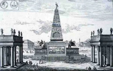 Marcus Aurelius Antoninukselle (161-80) ja Lucius Aurelius Verukselle (161-69) omistettu obeliski, Kreikka, teoksesta "Historiallisen arkkitehtuurin suunnitelma"