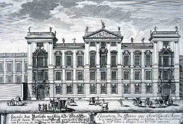 Kreivi Johannes Venceslauksen palatsi, Praha, Entwurf einer historischen Architekturista, kaiverrus Johann Adam Delsenbach (1687-1765) 1721 (kaiverrus)