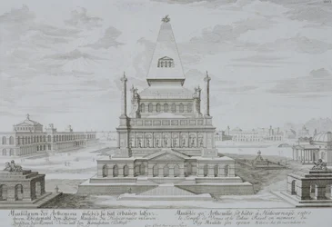 Halikarnassoksen mausoleumi, Bodrum, Turkki, luonnoksesta Historic Architecture, 1721