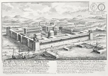 Diocletianuksen palatsi (245-313), Split, Jugoslavia, teoksesta "Historiallisen arkkitehtuurin suunnittelu", 1721