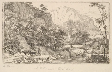Talonpoika lehmän ja vasikan kanssa Unterbergissä lähellä Berchtesgadenia, 1818.