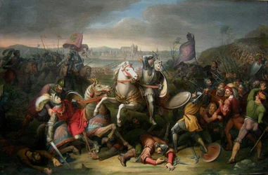 Herttua Erich von Calenberg pelastaa keisari Maximilianin taistelussa Regensburgissa vuonna 1504