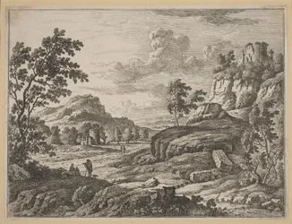 Paisatge amb dues torres en ruïnes. finlandès