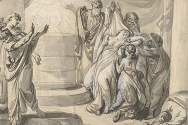 Antiikkinen uhrikohtaus, verso: Luonnos ihmisryhmästä, 1779.