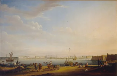 Näkymä Palatsiaukiolle ja Kesäpuutarhalle Pietarin alueelta, n. 1800