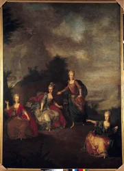 Christoph Willibald Gluckin esittämä italialainen Opera il Parnasso Confuso” esittää Joseph II:n ja Marie Josephine Antoinette de Bavieren avioliiton yhteydessä Schonbrunnin linnassa (Schoenbrunn), 24.1.1765 arkkitehtuurissa