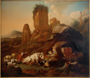 Ruhende Hirtin und Vieh