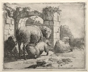 Lampaat lähellä kaaren raunioita, 1665.
