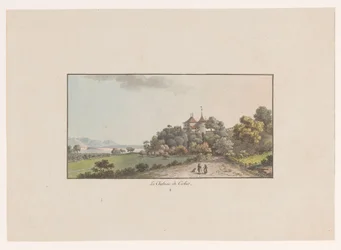 Näkymä Chateau de Cerlierille Erlachissa Le Chateau de Cerlier (otsikko esineessä) Sveitsin näkymät (sarjan nimi) Collection de quelques vues dessinées en Suisse d
