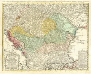Johann Matthias Hasen vuonna 1744 laatima kartta Balkanin niemimaasta, jonka keskipisteenä on Unkarin kuningaskunta.