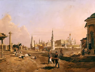 Näkymä Bolshoy Kamennyn sillalle ja Kremlille Zamoskvorechye, 1837