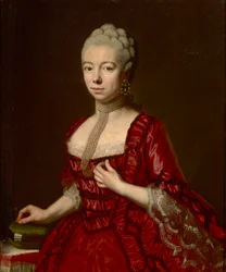 Paronitar Sophia Katharina von Brukenthalin muotokuva, syntyperäinen von Klockner (1725-1782), Della Croce, Johann Nepomuk (1736-1819). Öljy kankaalle, n. 1790. Mitat: 93x76 cm. Brukenthalin kansallismuseo, Sibiu