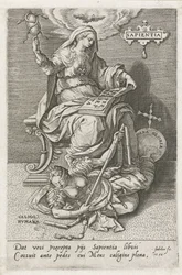 Viisaus (Sapientia) voittaa ihmisen hämmennyksen (Caligo Humana) sapientia (otsikko esineessä) Hyveet voittivat paheet (sarjan nimi)