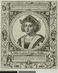 Kristoffer Kolumbus, etukuva Theodor de Bryn teoksen Amerikka niteestä 5.