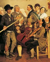 Scartocciata (muusikot maissinkorjuufestivaalilla lähellä Parmaa), kirjoittanut Johann Zoffany (1733-1810)