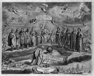 Kuuluisat tähtitieteilijät. Heidän joukossaan vasemmalta oikealle: Walterus (?), Tycho Brahe (Tyge Ottesen Brahe), joka tunnetaan nimellä Jalo tanskalainen tai Mies kultainen nenä (1546-1601), Ulugh Beg (Oulough Beg, Oulugbek) ( 1394- 1449), Timocharis Ale
