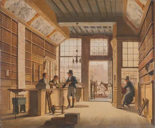 Kirjakauppias Pieter Meijer Warnarsin myymälä Vijgendamilla Amsterdamissa Pieter Meijer Warnarsin (1792-1869) kirjakauppa Vijgendamissa, Amsterdamissa