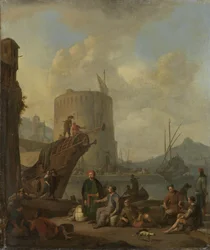 Italian satama, jossa on linnoitettu torni
