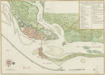 Akvarellikaavio Recifen (Brasilia) kaupungista 1600 -luvulla
