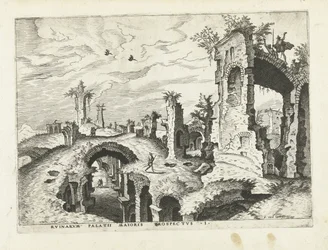 Näkymä Palatinus-kukkulan raunioille Rooman rauniot, 1561 (sarjan nimi)