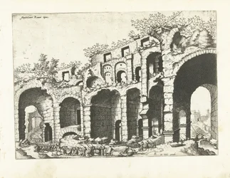 Näkymä amfiteatterista, luultavasti Colosseumista Rooman rauniot, 1561 (sarjan nimi)